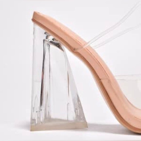 Cape Robbin Swag Nude Chunky Heels, Transparent Lace Up, Square Open Toe, Sz 11 - Picture 5 of 16